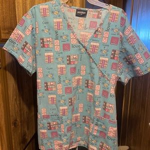 Sky blue “Cure,” scrubs with two pockets 1X
